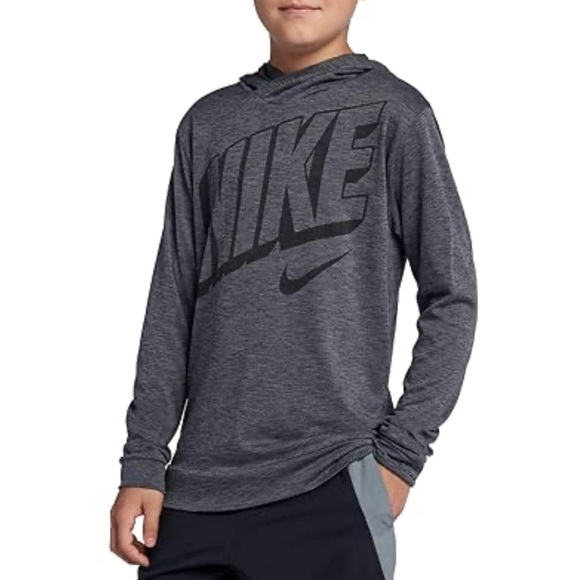❤️ 🆕 NIKE boys Charcoal Dri-Fit Hoodie Size S - Picture 1 of 4